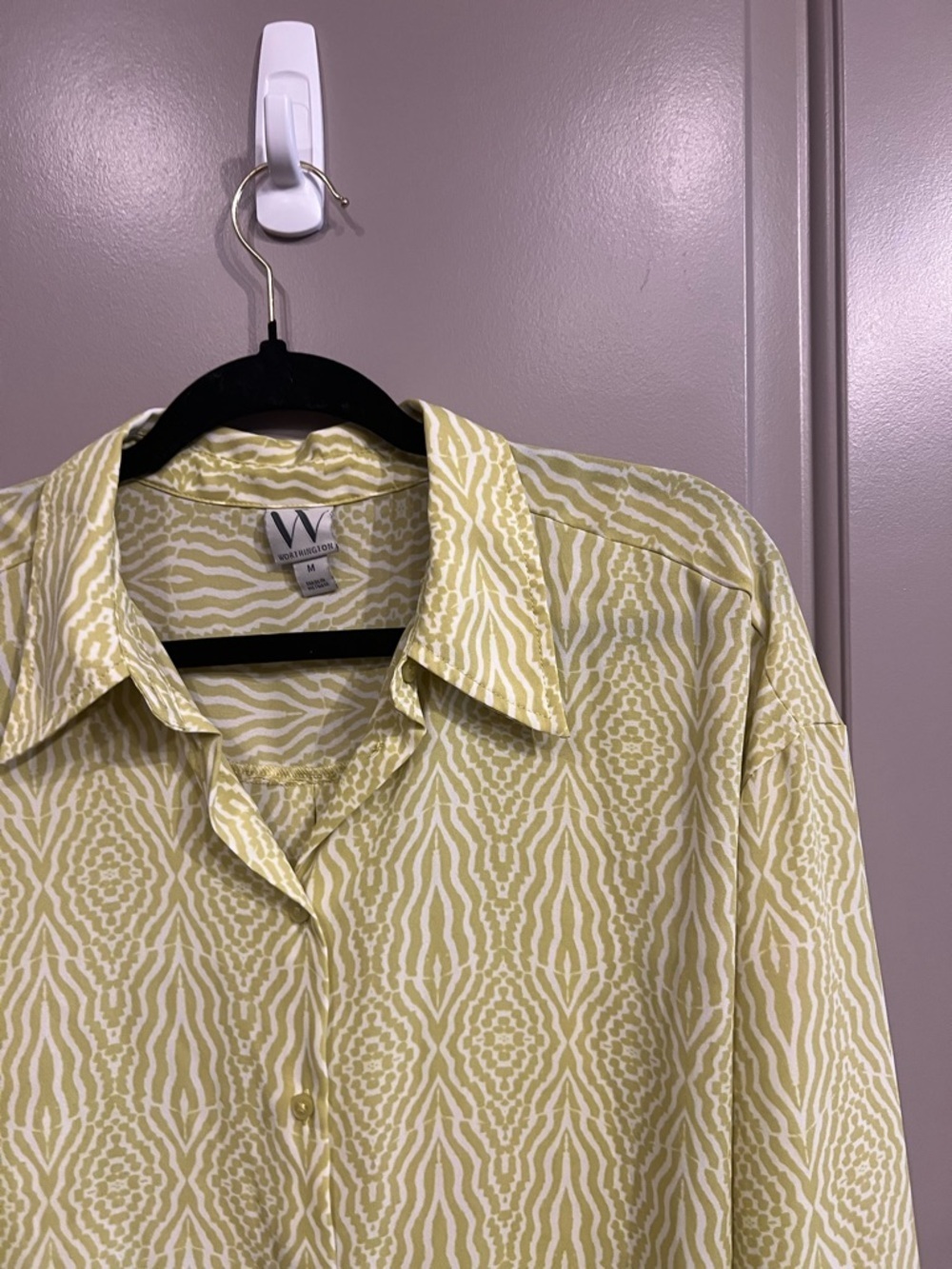 Worthington Lime Green and White Geometric Psychedelic Button-Down Shirt - Picture 3 of 7